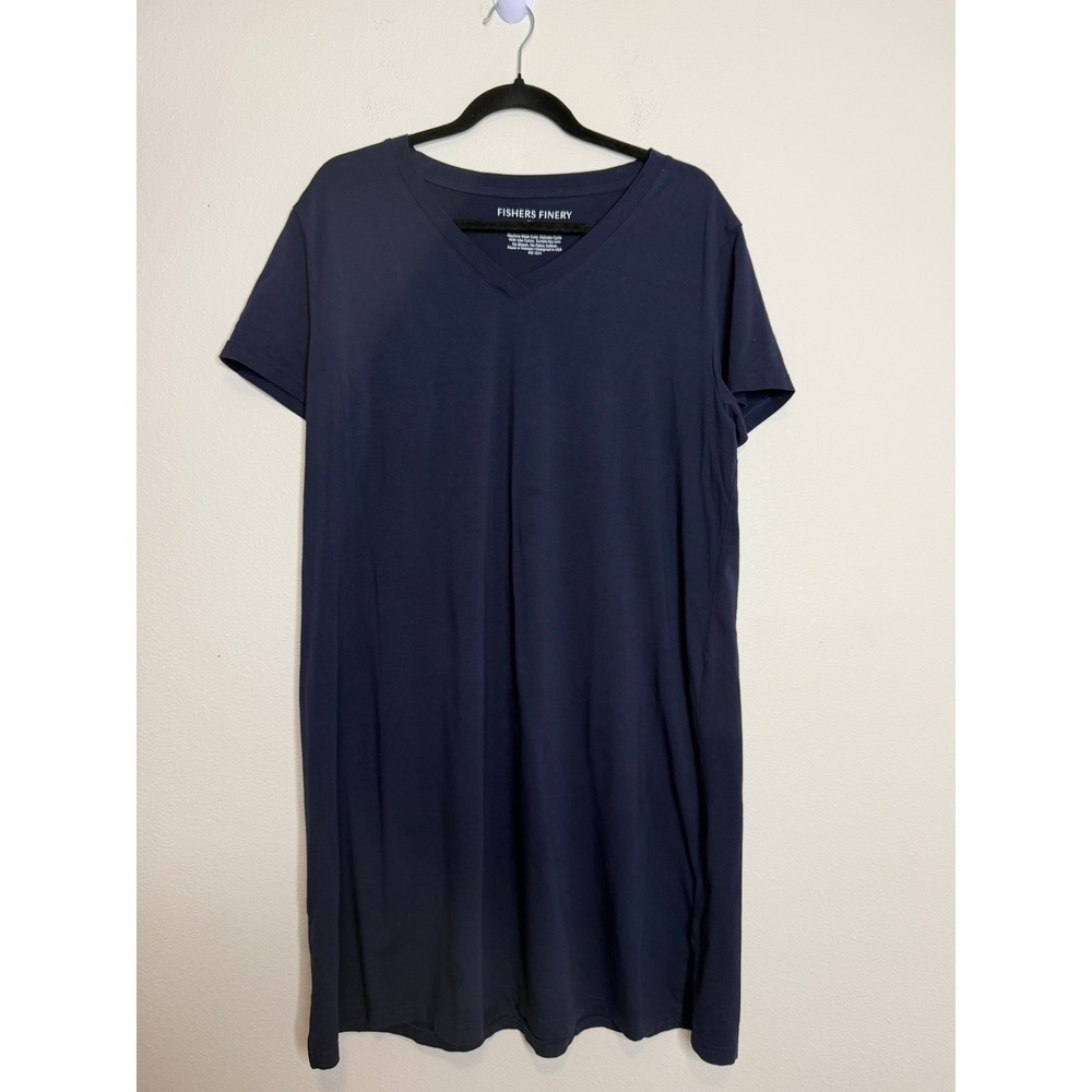Fishers Finery Womens XL Navy Blue Organic Cotton Modal V-Neck Nightgown